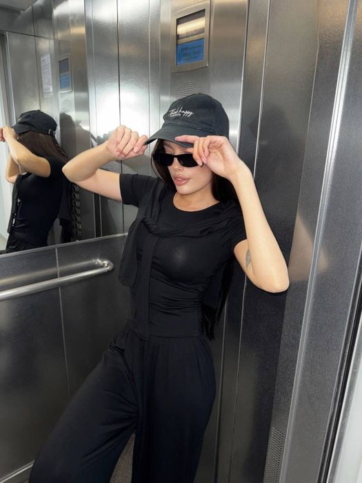 Жіночий комплект трійка  футболка+лонг+штани плаццо, футболка скімс