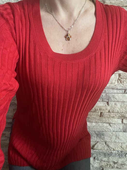 Sweter czerwony cienki Next S fajne rękawy bluzka