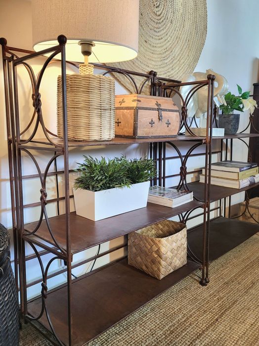 2 prateleiras, estante, ferro, indiano, oriental, rustico