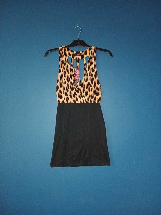 Sukienka walentynki imprezowa karnawał panterka krótka obcisła czarna