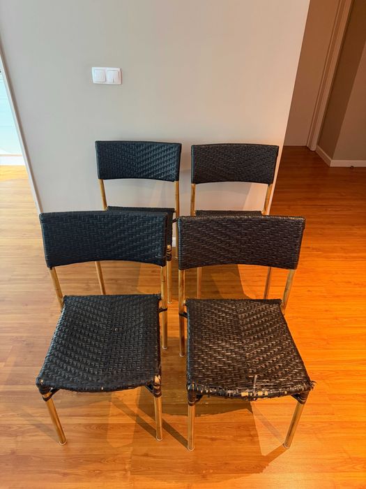 Conjunto 4 cadeiras bambu e rattan preto (para restauro)