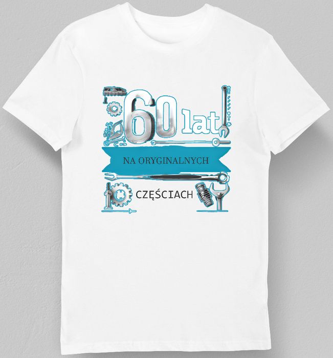 Koszulka męska 60 lat na oryginalnych częściach biała L