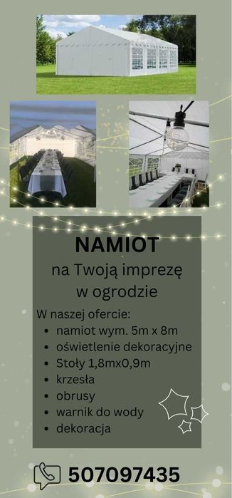 Pawilon namiot krzesła stoły - wypożyczalnia