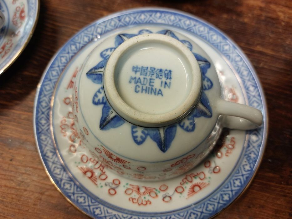 Conjunto de 6 chávenas e pires, bago de arroz em porcelana chinesa