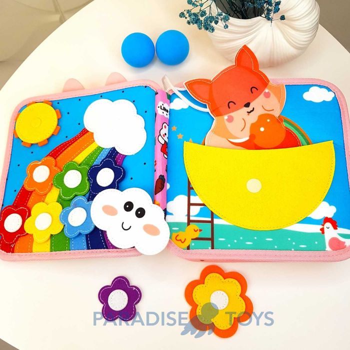 Бизіборд-книжка Зайчик 8 сторінок • Розвиток моторики • Монтессорі