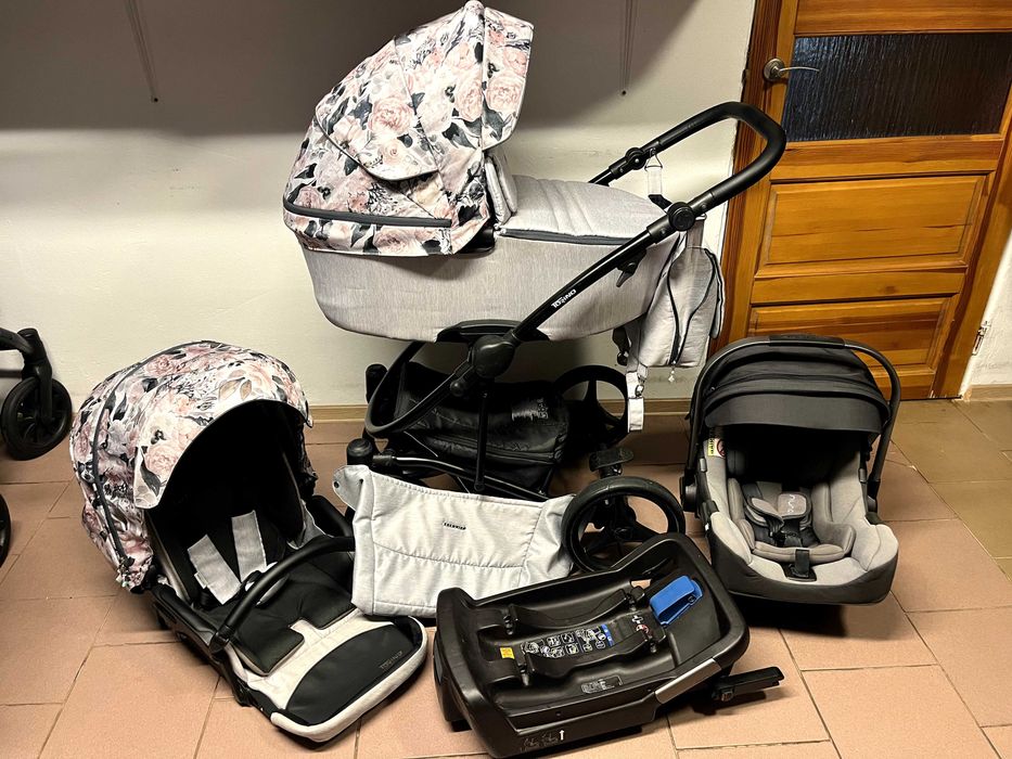 Wózek BEBETTO TORINO  2w1 / 3w1 / 4w1 z baza Isofix KWIATY