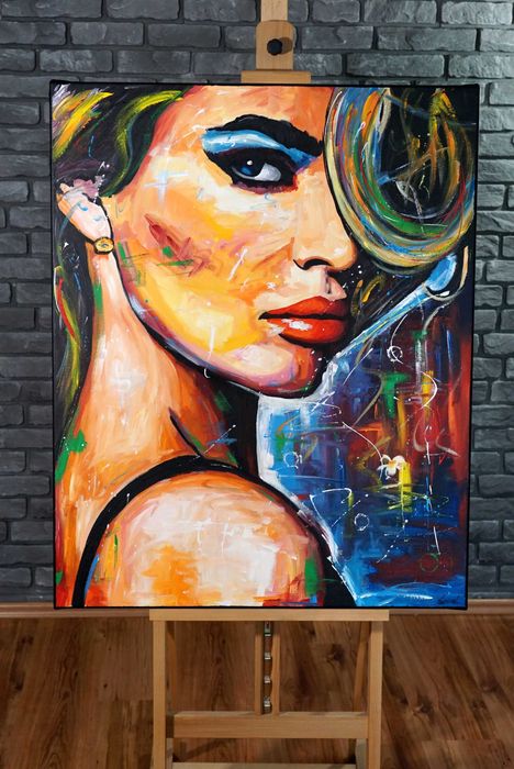 Ręcznie malowany duży obraz olejny portret pięknej kobiety nowoczesny