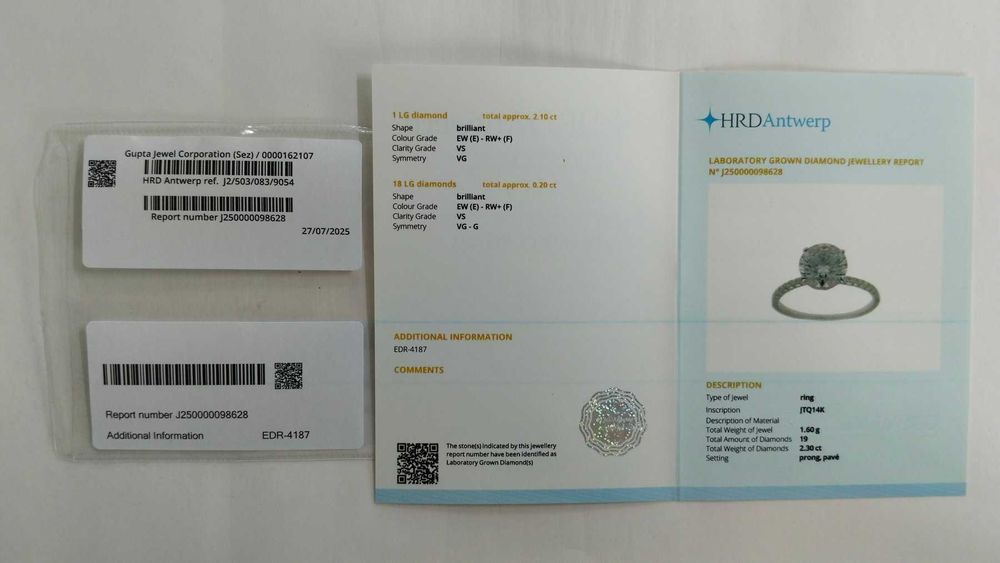 Anel de Diamante 2,30 ct em Ouro Branco 14K – Certificado HRD