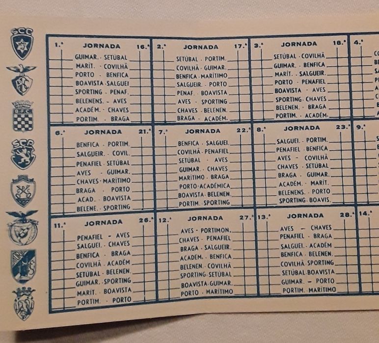 Calendário jogos Campeonato Nac Futebol 1985/1986