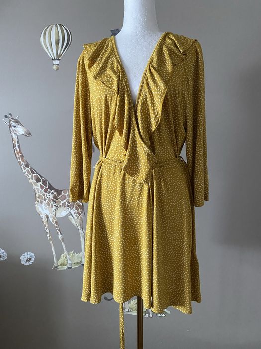 Musztardowa wiązana tunika z wiskozy typu wrap plus size