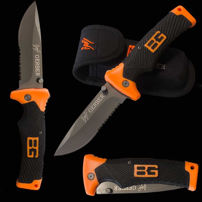 Nóż BG taktyczny EDC survival Bear Grylls ząbkowane ostrze  folding SHEATH knife back-lock