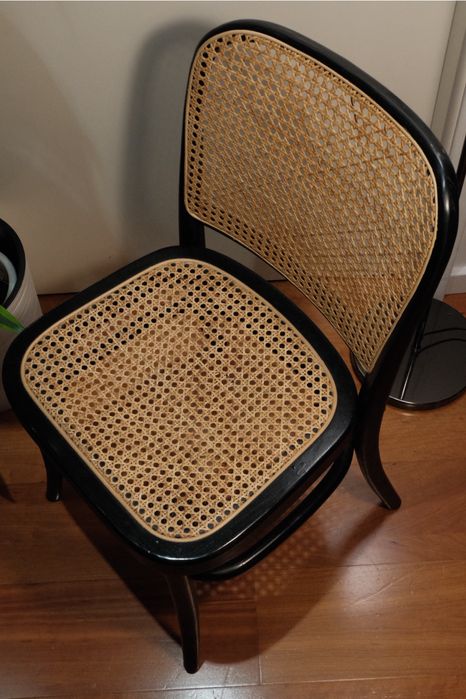 Cadeiras em Ratan/Palha em madeira preta