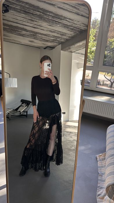 Черная кружевная юбка с шортами | Мереживна спідниця з воланами