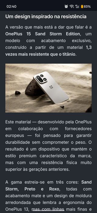 Oneplus 15 sandstorm , versão especial + fatura16gb ram+l 1tb