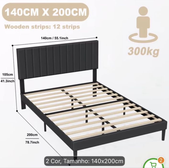 Cama preta estofada