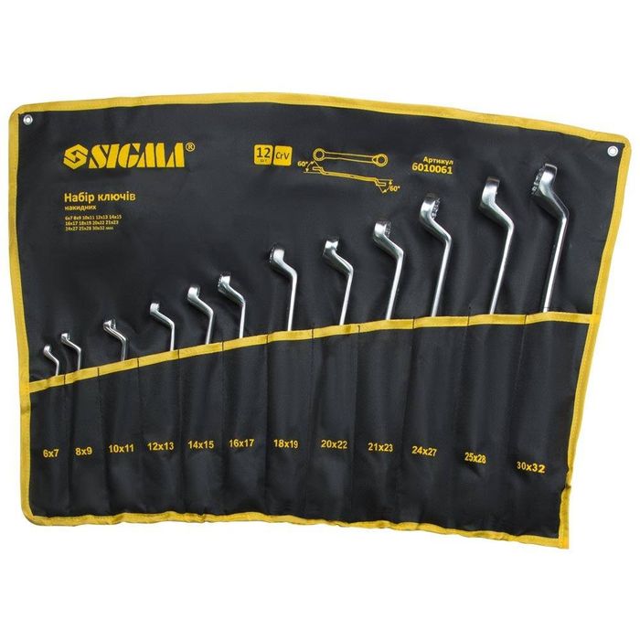 Ключі накидні 12 шт 6-32мм CrV satine (ткат. чохол) SIGMA