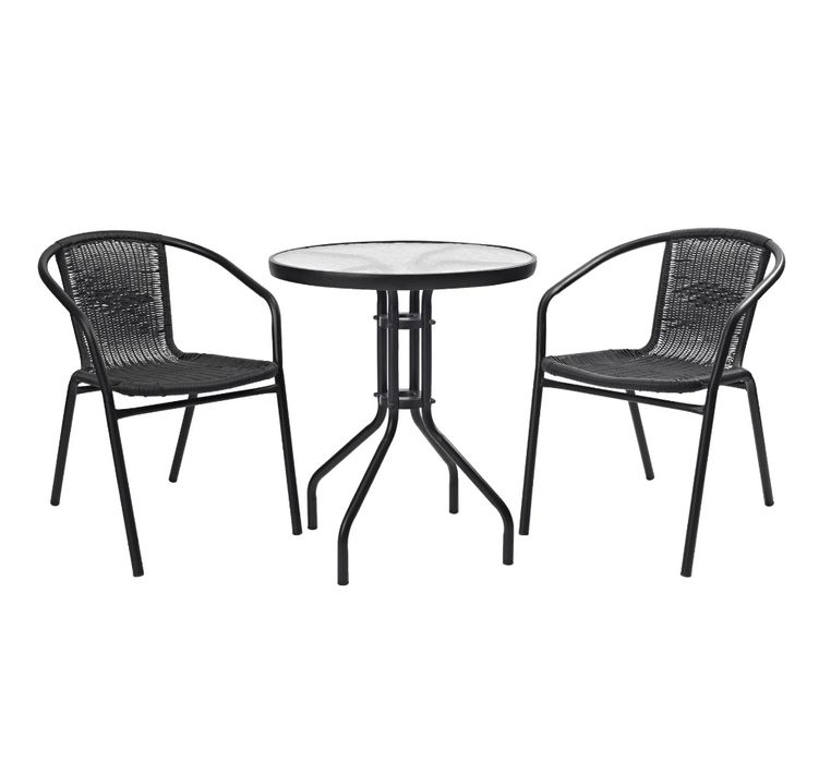 NOWE! STOLIK balkonowy BISTRO i dwa krzesła ogrodowe ratan CZARNE