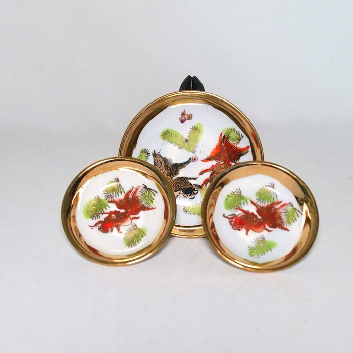 Conjunto de 3 pratos em miniatura em porcelana oriental