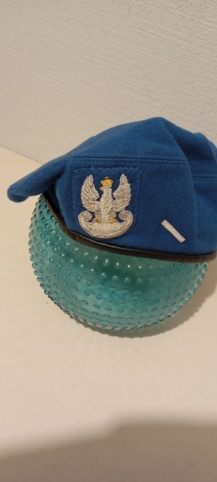 Niebieski beret GALOWY st.szer obszyty sprężynką srebrna