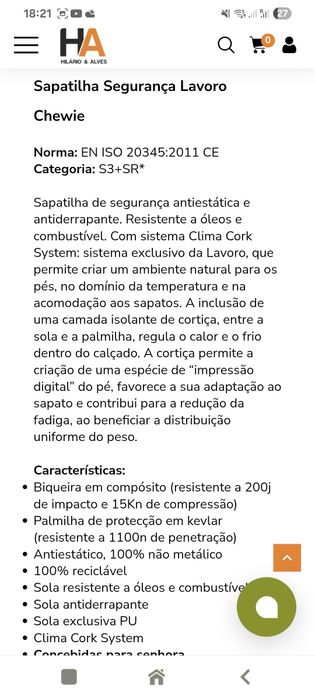 Sapatilhas de segurança antiderrapante .S 3+SR . Tamanho  40 .