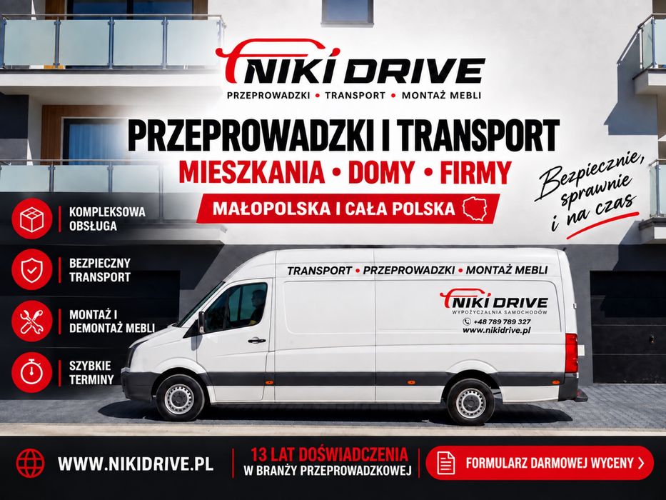Przeprowadzki Wieliczka | Transport • Pakowanie • Montaż mebli | Niki Drive