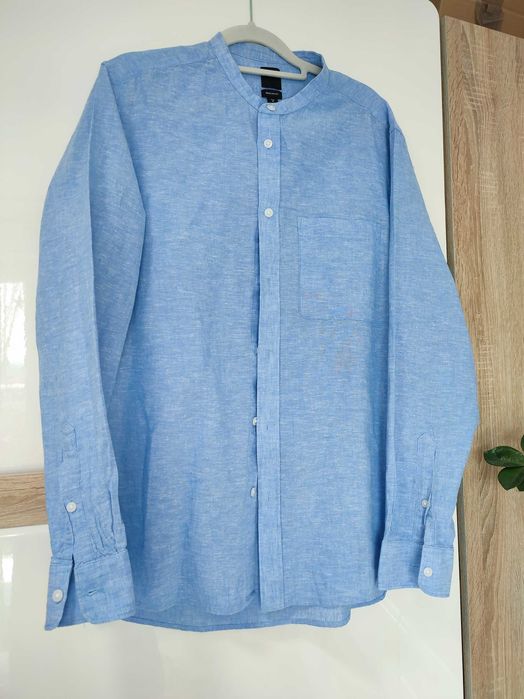 Męska koszula lniana na stójce