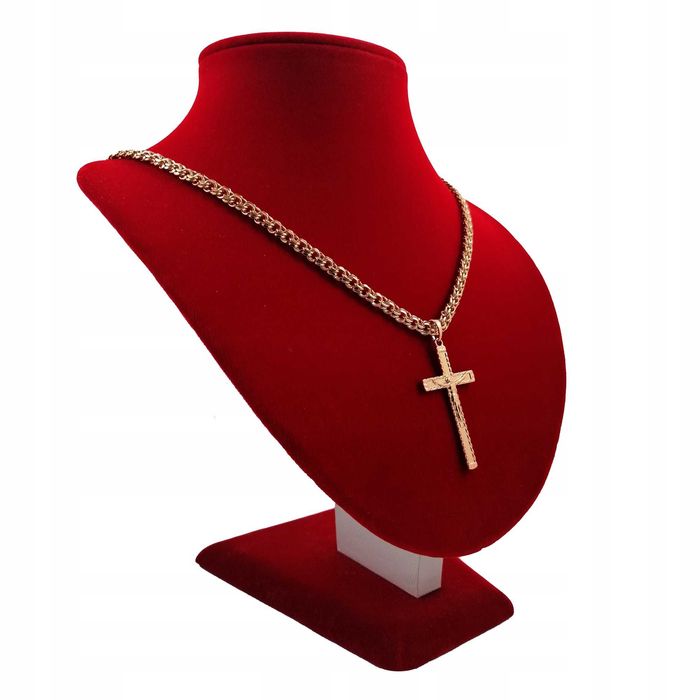 Pozłacany łańcuszek garibaldi 50cm 5mm+krzyżyk GWARANCJA PREZENT