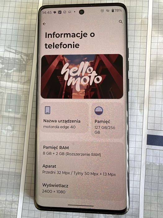 Motorola Edge 40 8/256 - komplet, stan bardzo dobry