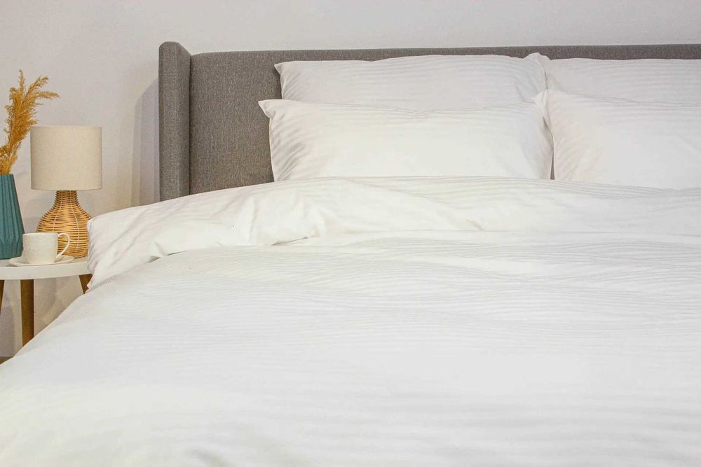 Постільна білизна євро Страйп Сатин біла, постельное белье евро