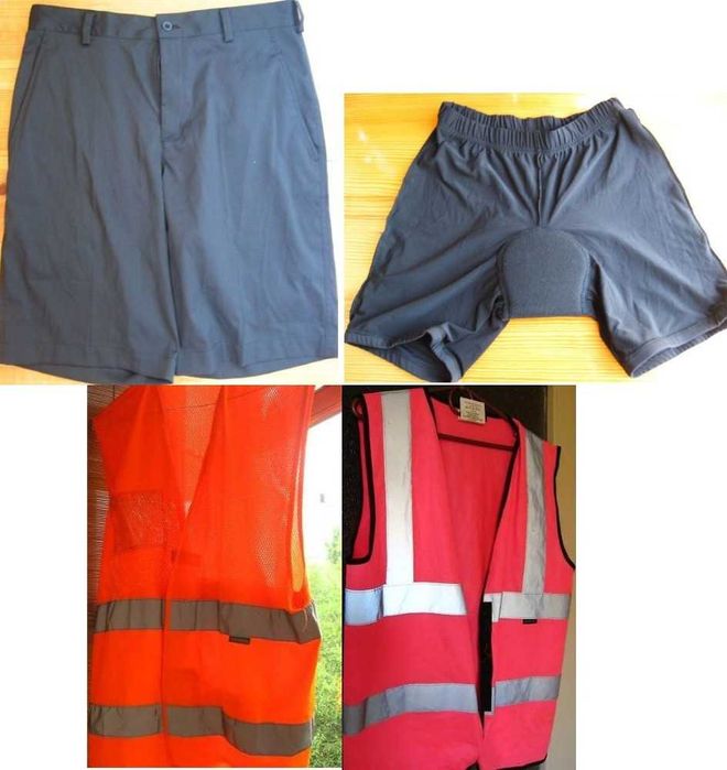 велошорты С М черные, велофутболка, вело бафф, вело жилет сигнальный