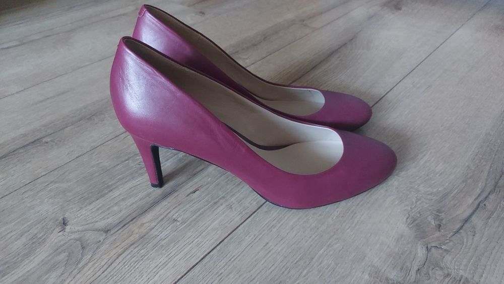 Modne bordowe szpilki czółenka skóra naturalna premium Autograph 40