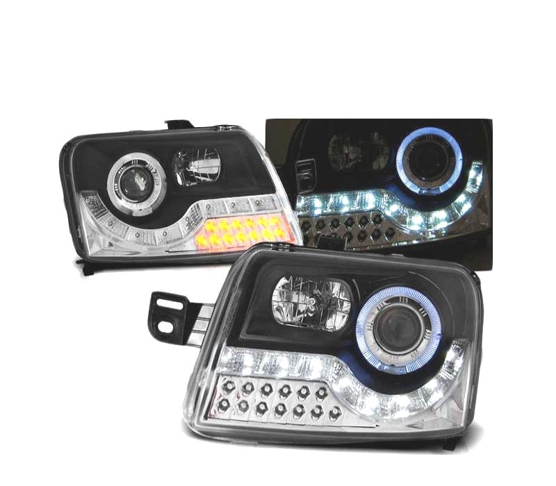 FARÓIS LED ANGEL EYES FIAT PANDA 03-11 PRETO