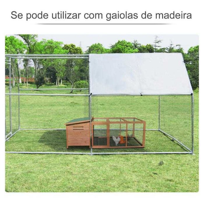 Galinheiro de Exterior de Metal Galvanizado 3x4x1,95 m
