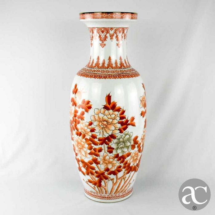 Jarrão porcelana China “Rouge de fair” e carateres chineses circa 1970