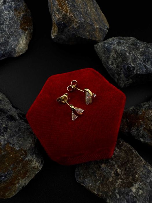 Złote Kolczyki "Trójkąty Cyrkonie" | JAK NOWE | 585 | 1.61g