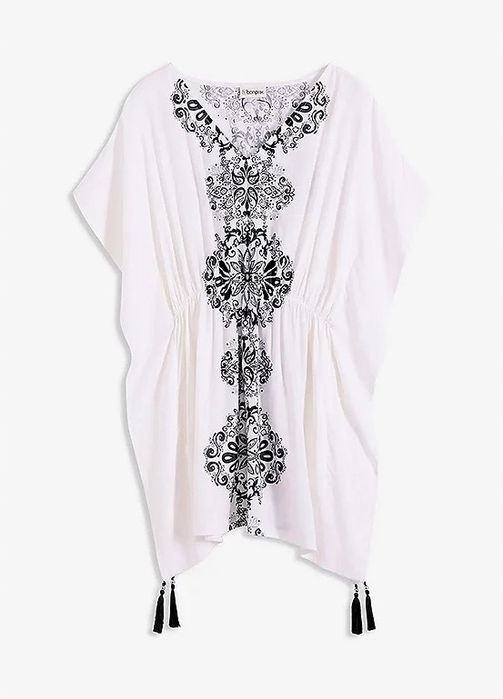 B.P.C sukienka tunika plażowa biała z nadrukiem 52/54.