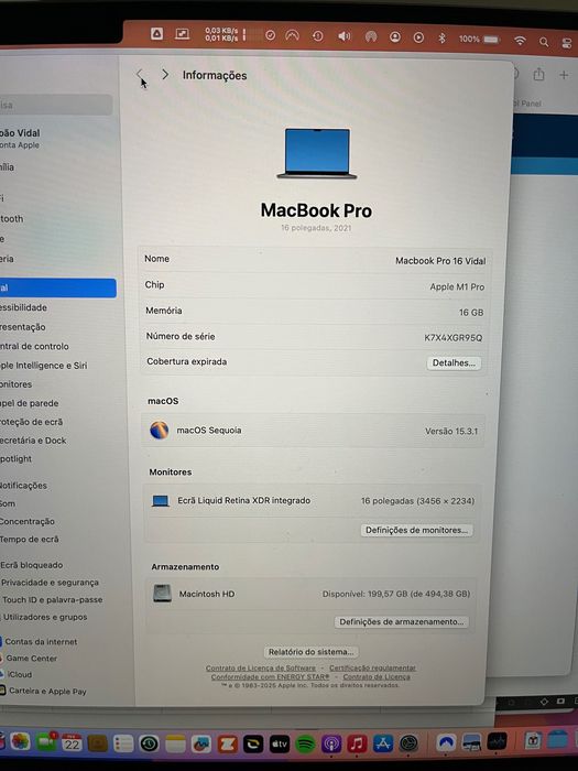 MacBook Pro 16 M1 PRO 16Gb RAM 512MB Disco