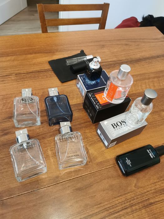 Butelki opakowania po perfumach męskich, wszystko Orginał. Komplet.
