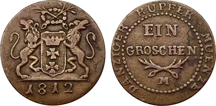Jeden grosz 1812 M Gdańsk bardzo ładny unikat  napoleon biały kruk