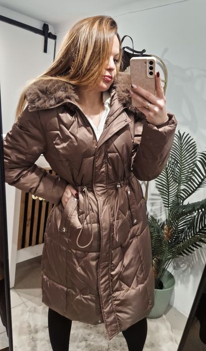 Kurtka czekoladowa zimowa futerko dłuższa Varlesca chicaca L XL XXL