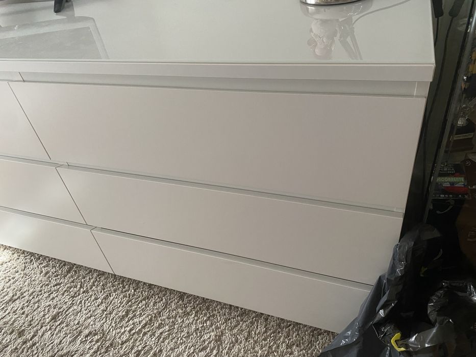 Cômoda malm 6 gavetas com tampo de vidro