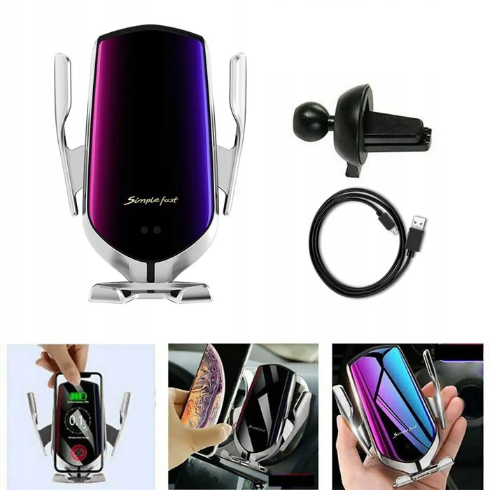 Uchwyt Na Kratę Nawiewu Srebrny Samochodowy Z Indukcyjną Ładowarką