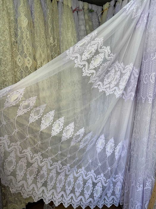 Тюль бамбук з ниткою шиніл холодний білий висота 2,8 м набірна ширина пошиття на замовлення
