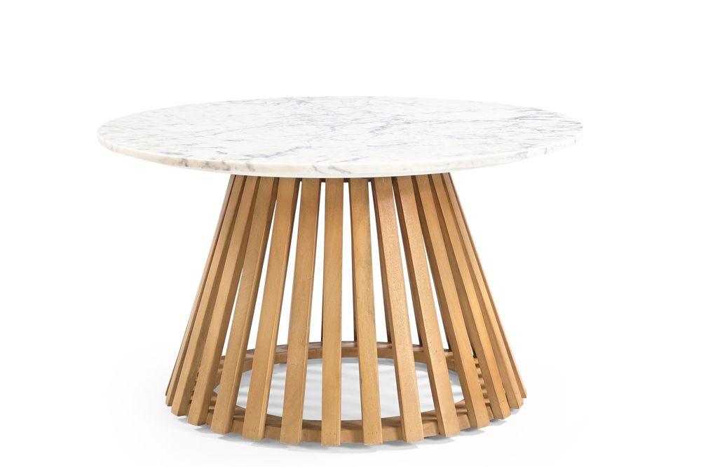 Stolik okrągły z marmuru z ażurową drewnianą podstawą - 4 warianty