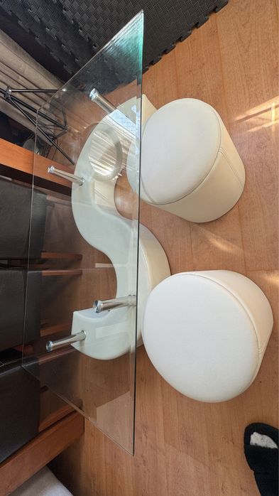 S-Shaped Coffee Table with Two Matching Poufs64729667690243121