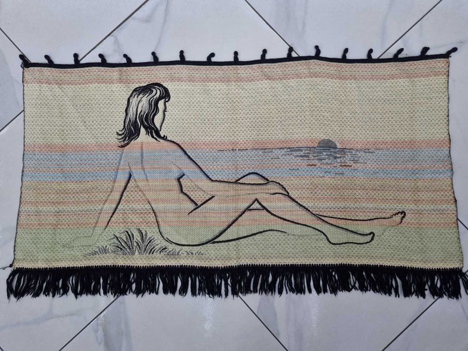Панно винтажное Купальщица, гобелен шерсть,ГДР. 1970-е.