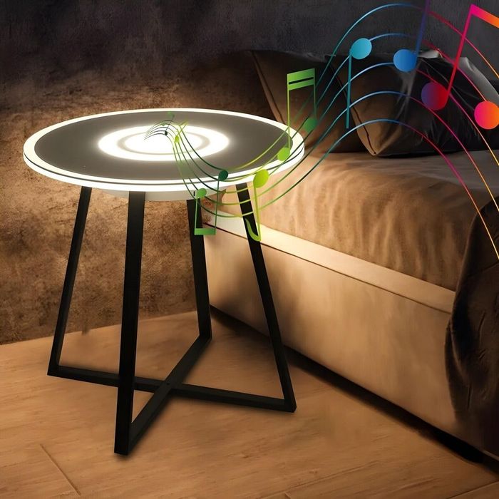 Круглый скляний стіл із підсвіткою зарядкою