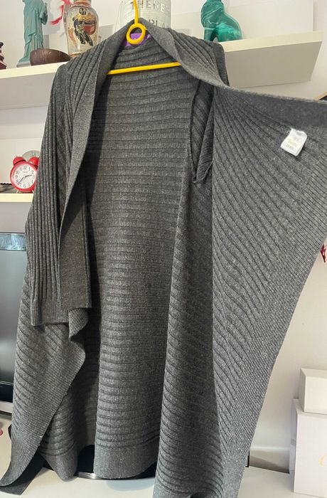 F długi szary zimowy maxi  uroczy wełniany wełna Collection L