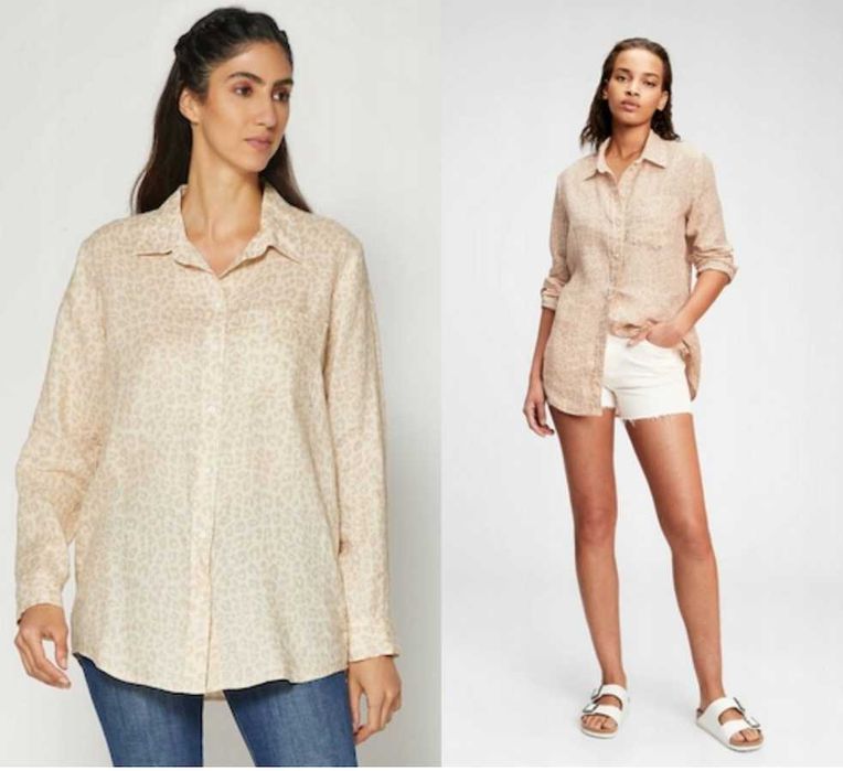 GAP lniana koszula w stylu boyfriend leopard XL