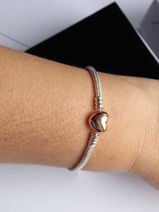 Nowa bransoletka modułowa serce złote 925srebro